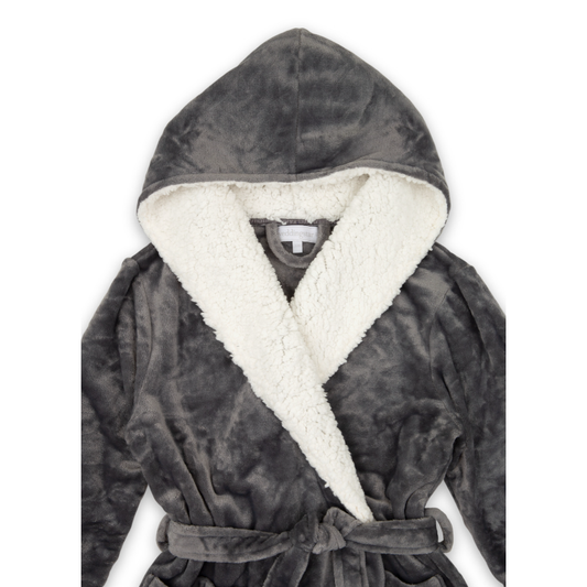 Women's Fluffy Push Robe With Hood- Grey