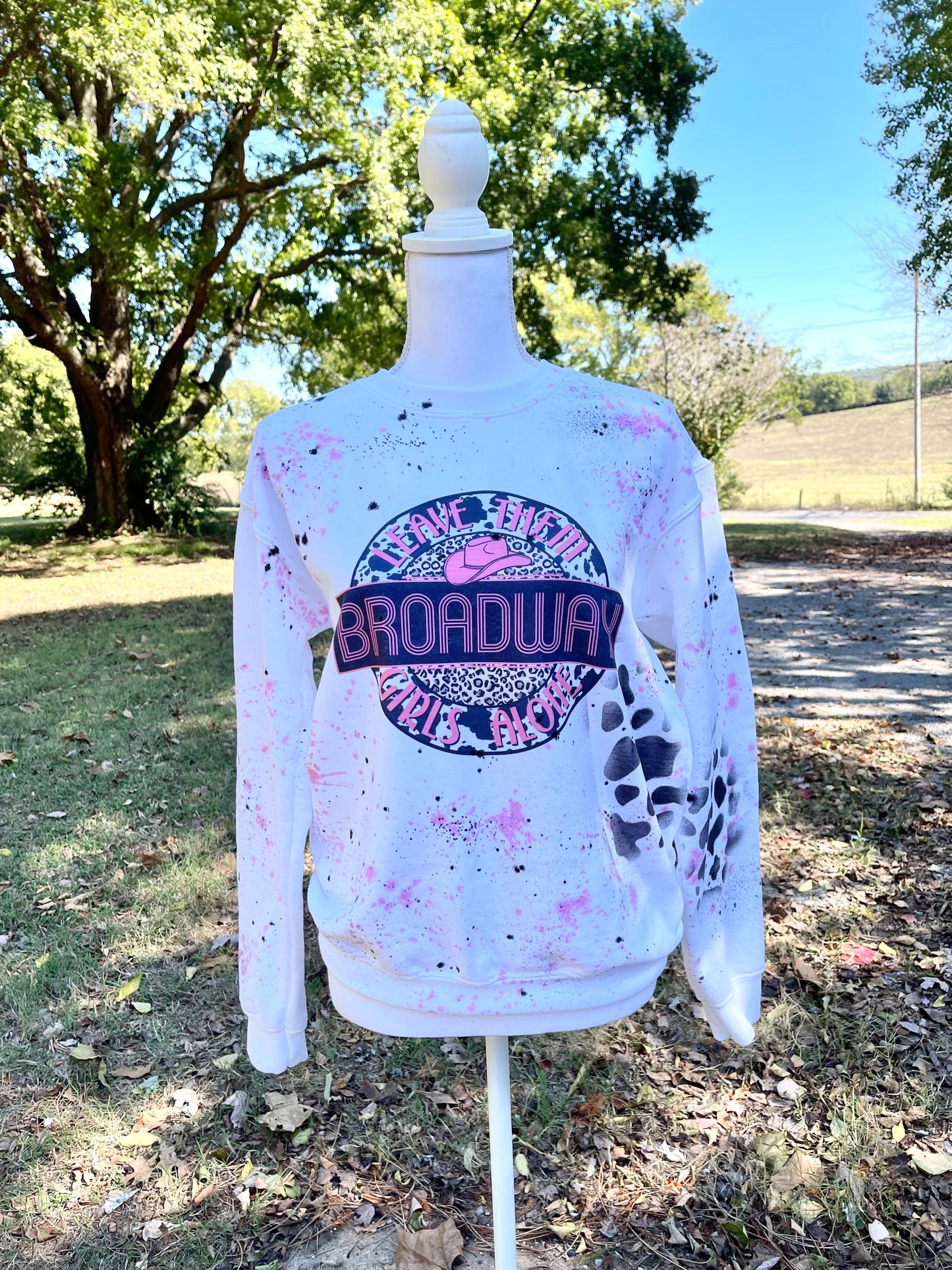 Broadway Girls cow stencil dyed Tshirt or Sweatshirt