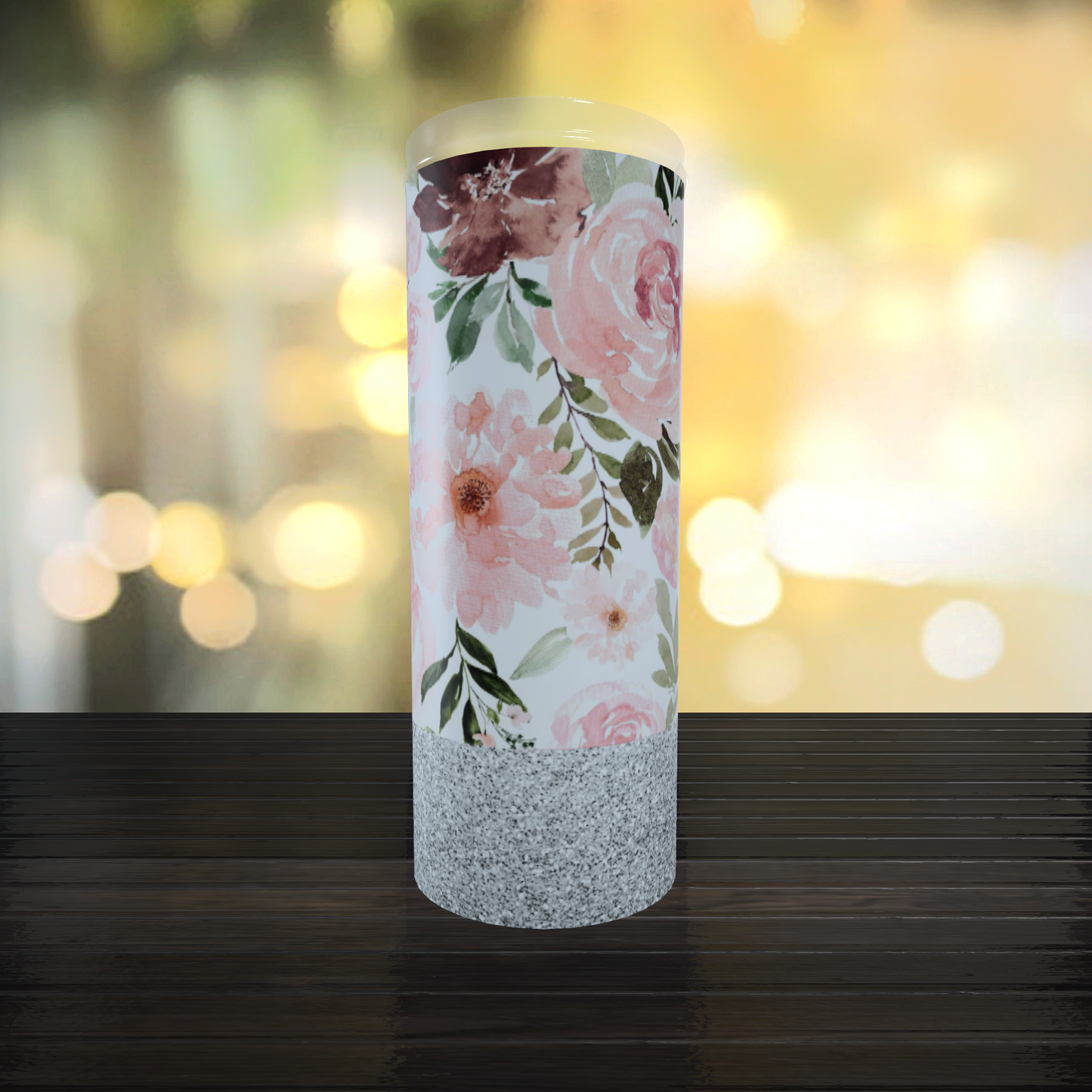 Mommy and me Blush Floral Silver glitter Tumbler Set