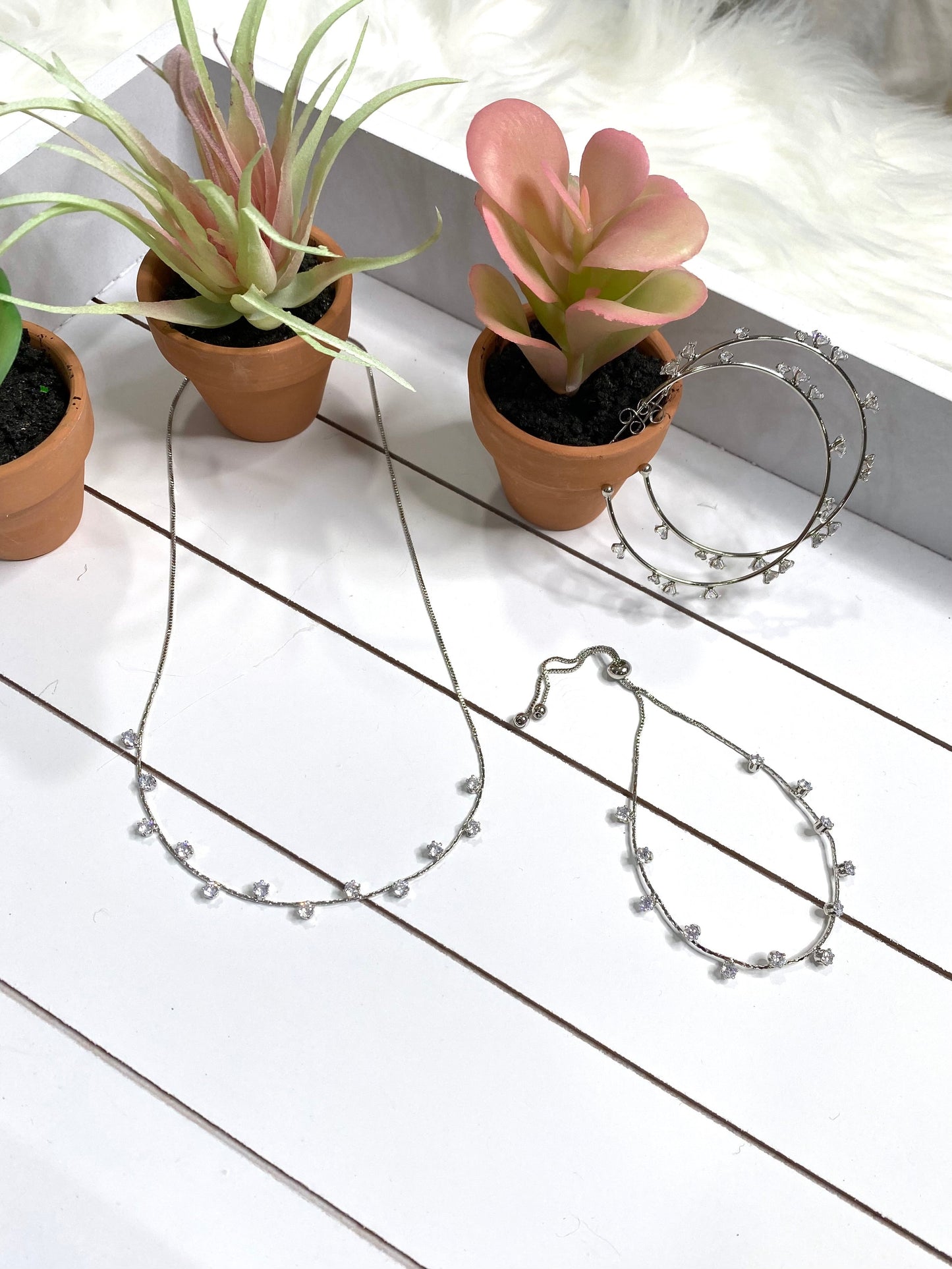Cubic Zirconia Crystal Necklace in Silver