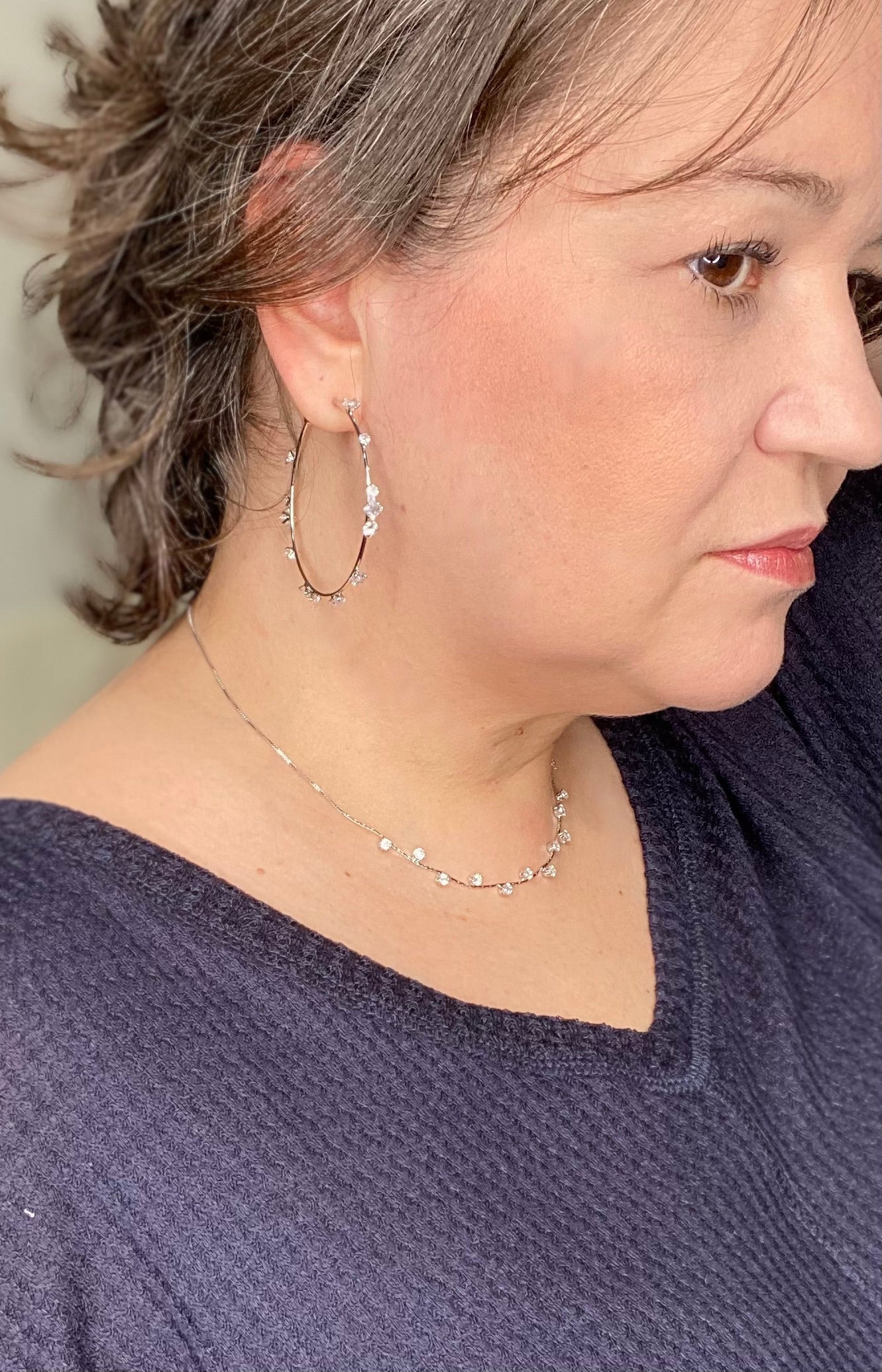 Cubic Zirconia Crystal Necklace in Silver