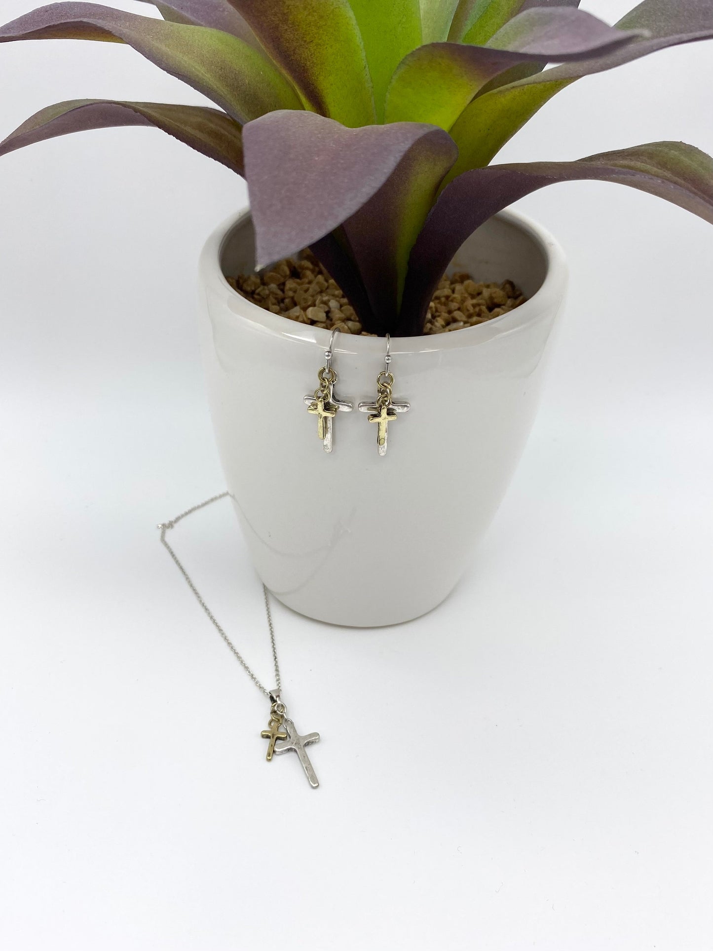 Mixed Metal Layered Cross Necklace
