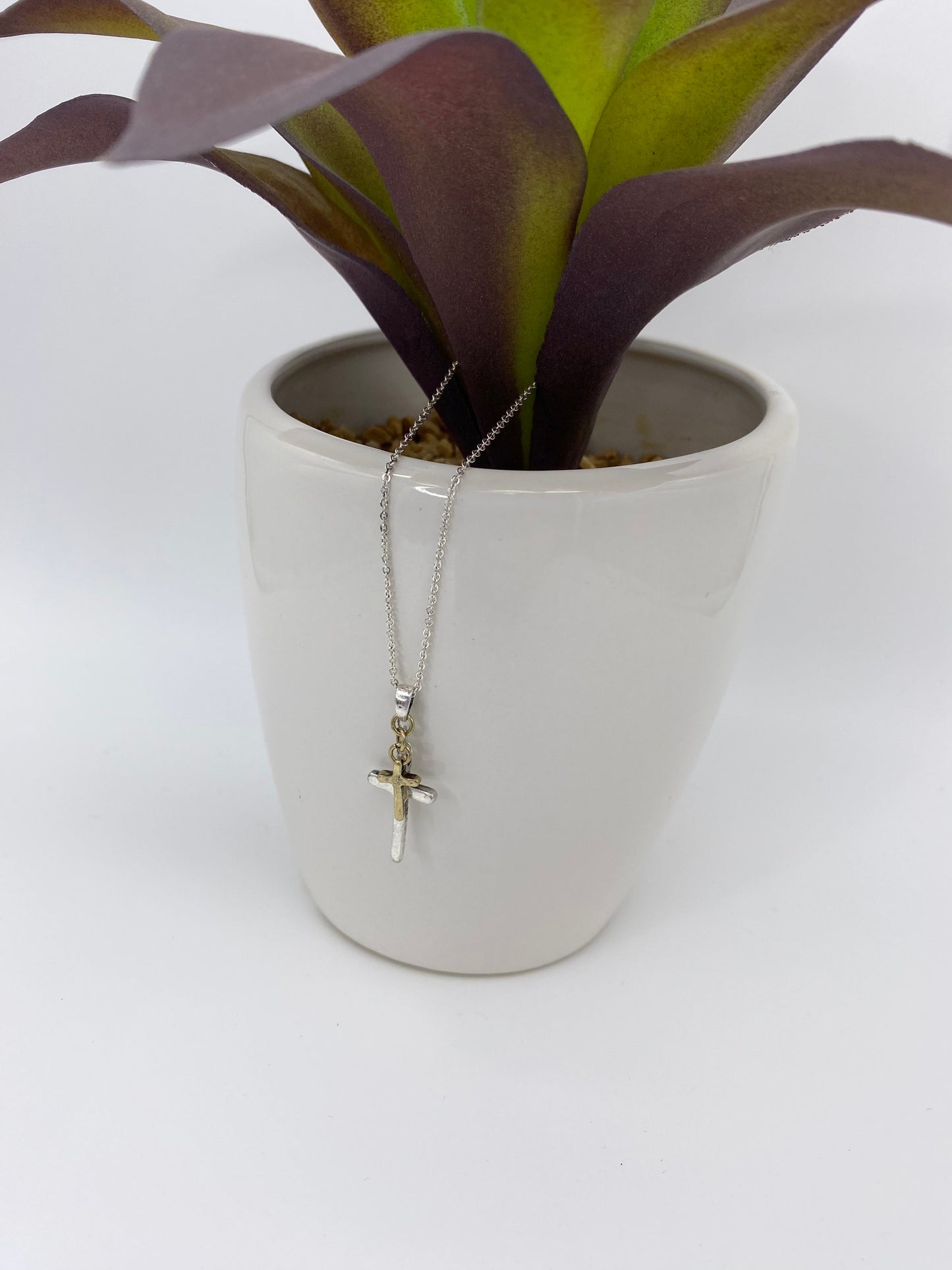 Mixed Metal Layered Cross Necklace