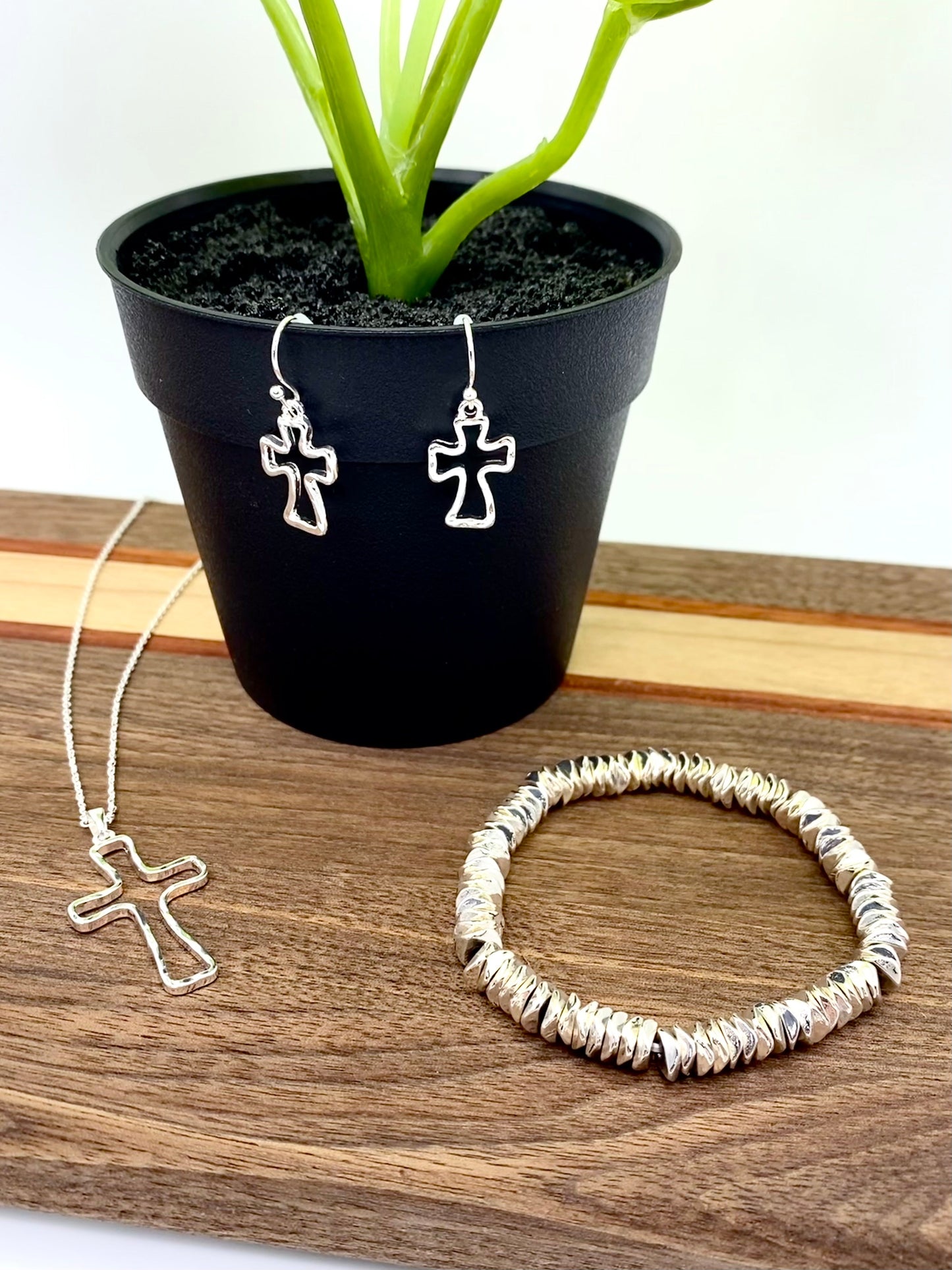 Silver Hollow Cross Necklace