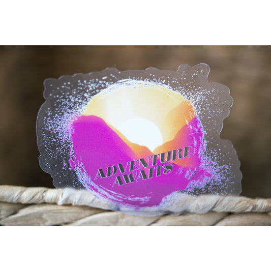 Adventure Awaits, Sunset Clear Vinyl Sticker, 3in.