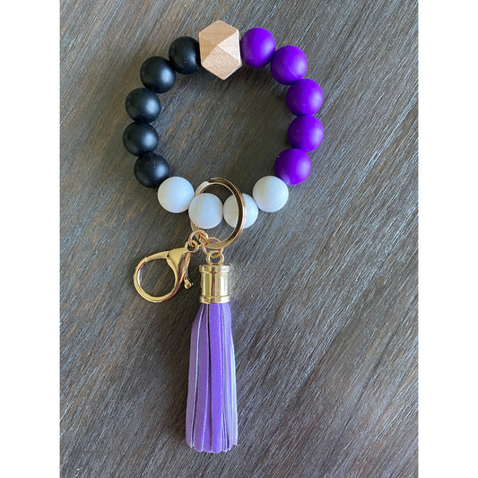 Game Day Wristlet Silicone Beads - Purple/Black/White