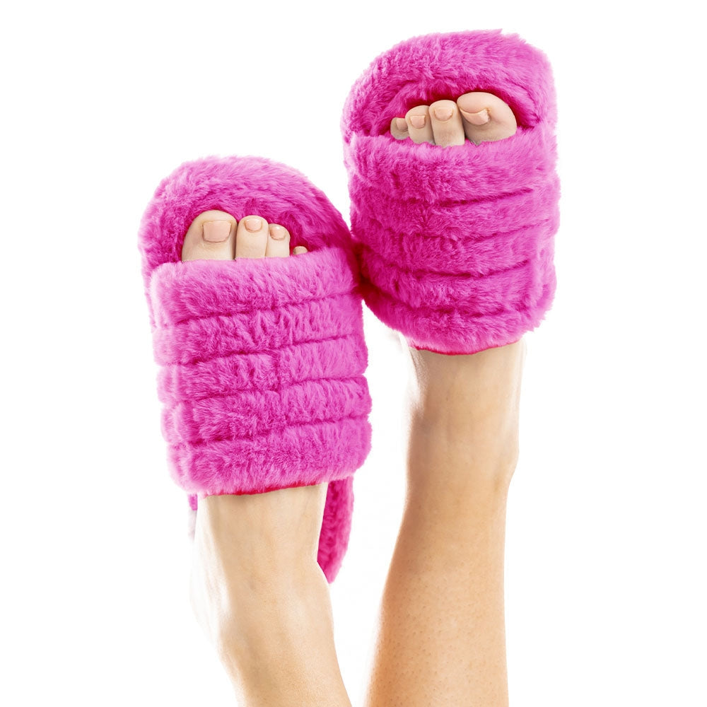 Solid Faux Fur Slippers for Women - Cream, Fuchsia, or Purple