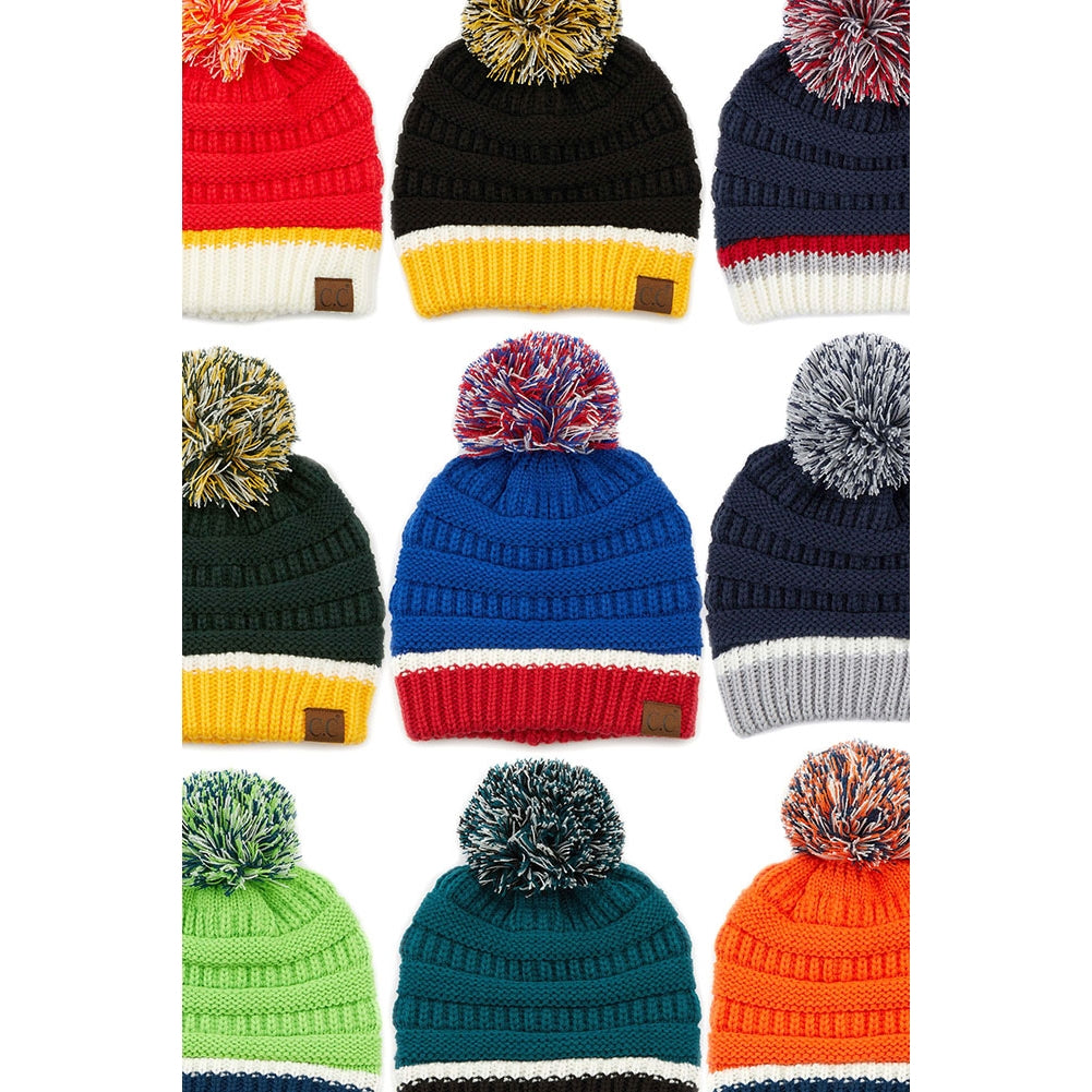 C.C Teal Color Ribbed Beanie With Pom