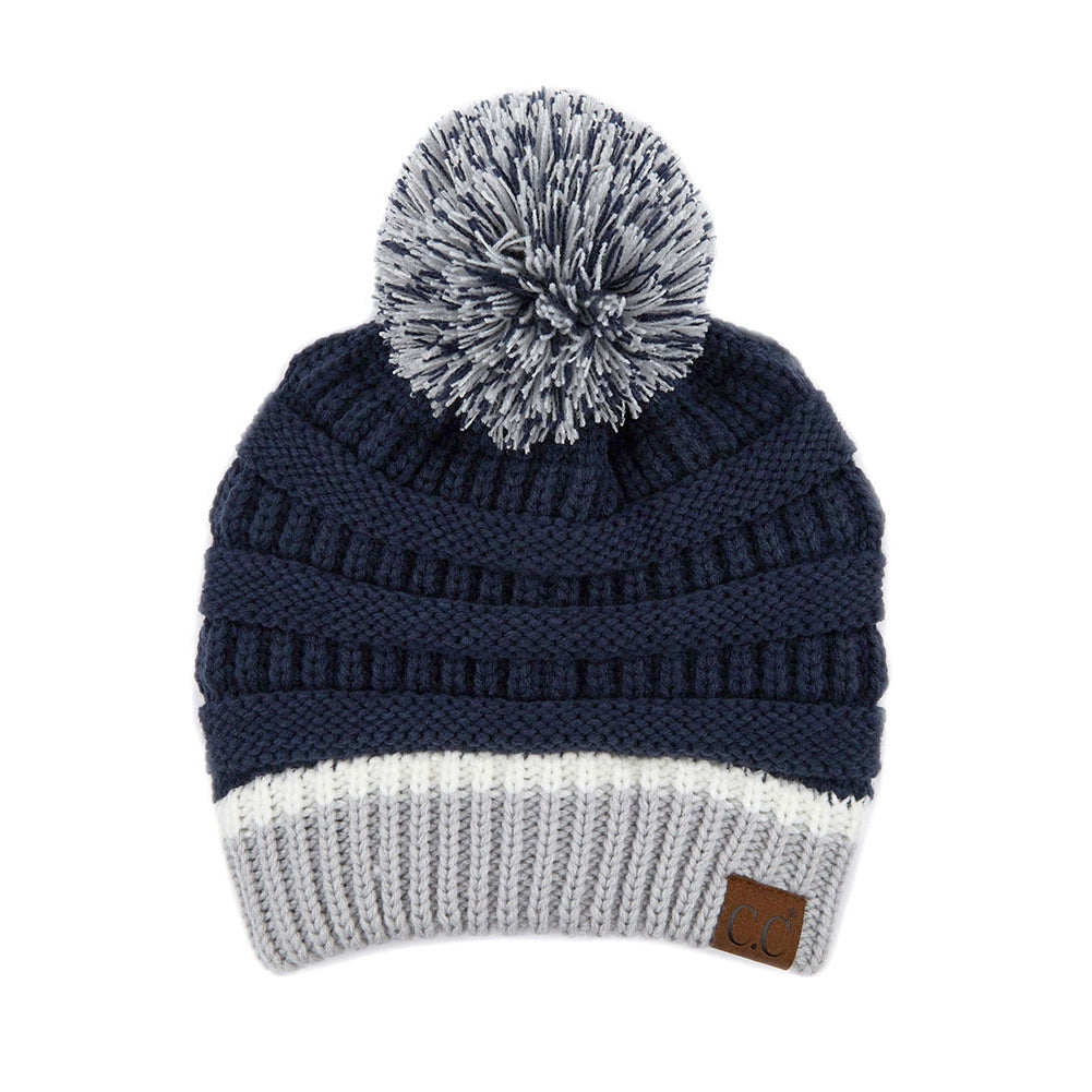 C.C Teal Color Ribbed Beanie With Pom