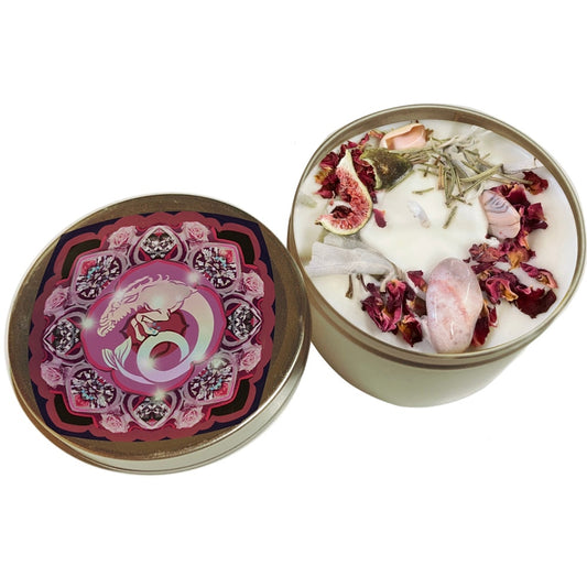 Capricorn Crystal Candle, Zodiac Candle w/ Gemstones + Herbs