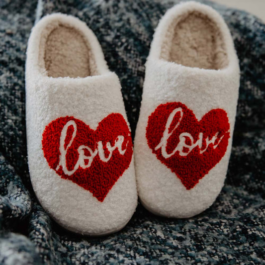 Heart with LOVE Valentine's Day Fuzzy Slippers