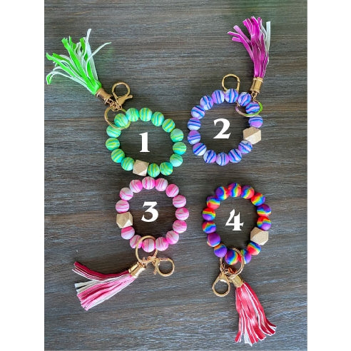 Bright Marble Silicone Beaded Wristlet Keychain