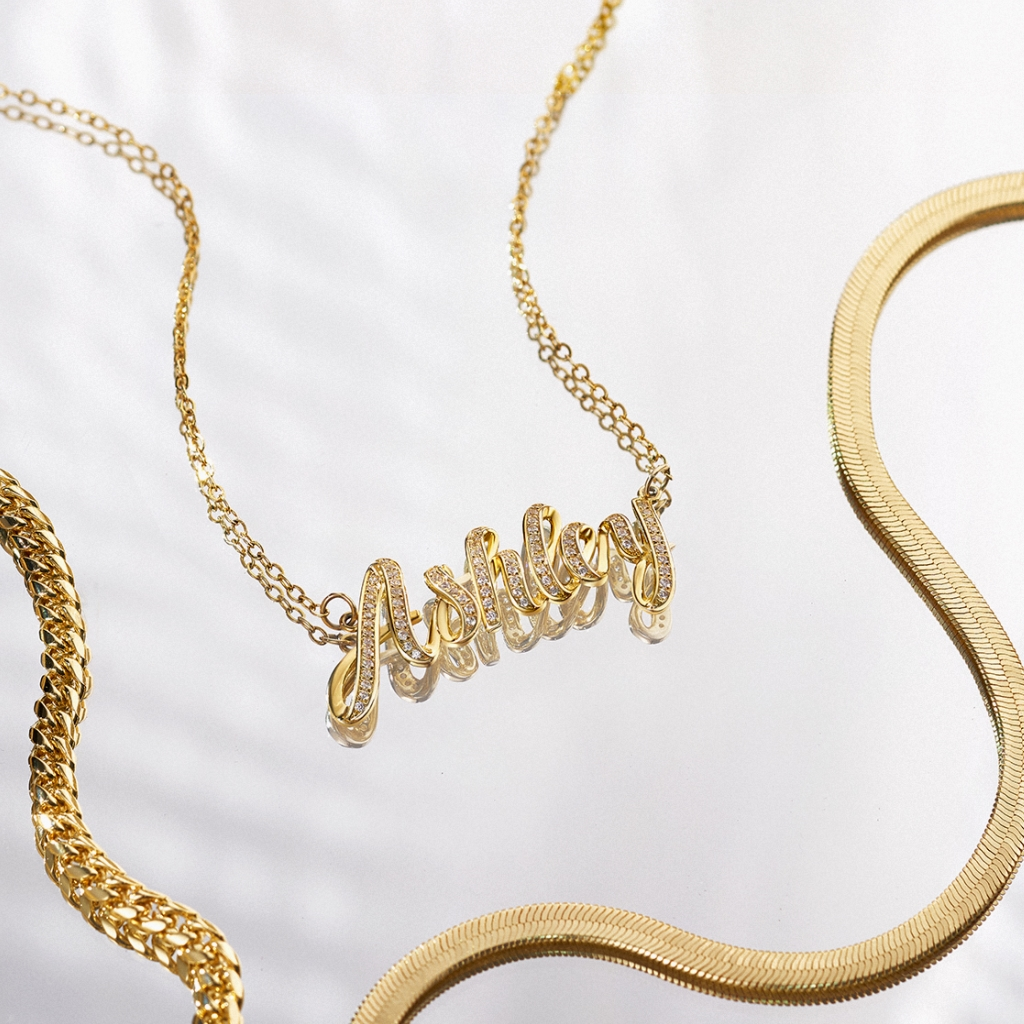 Custom Dimensional Name Necklace with Diamond*