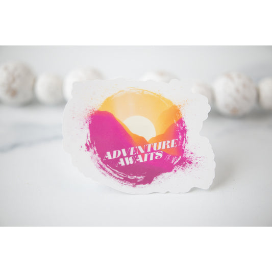 Adventure Awaits, Sunset Clear Vinyl Sticker, 3in.