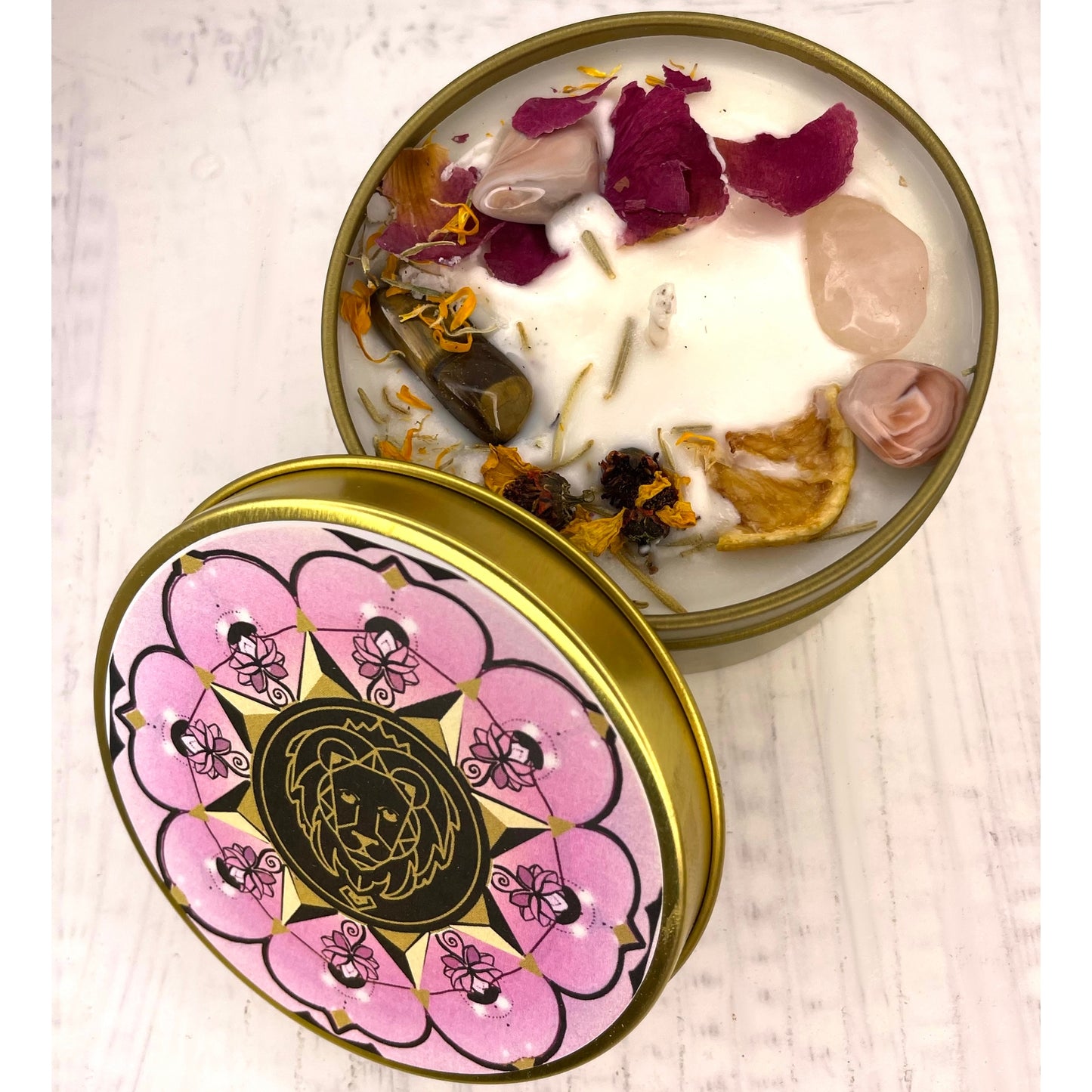 Leo Crystal Candle, Zodiac Candle w/ Gemstones + Herbs