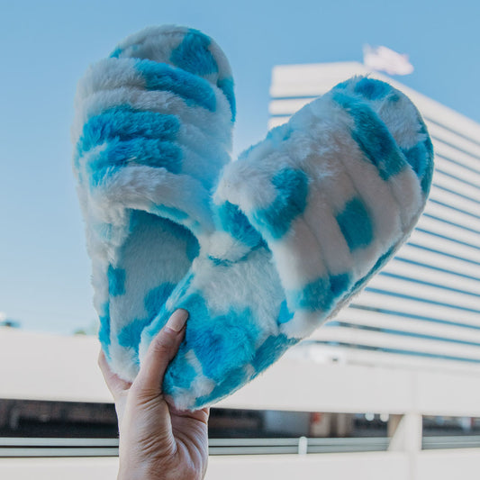 Cotton Candy Faux Fur Slippers - Pink or Blue