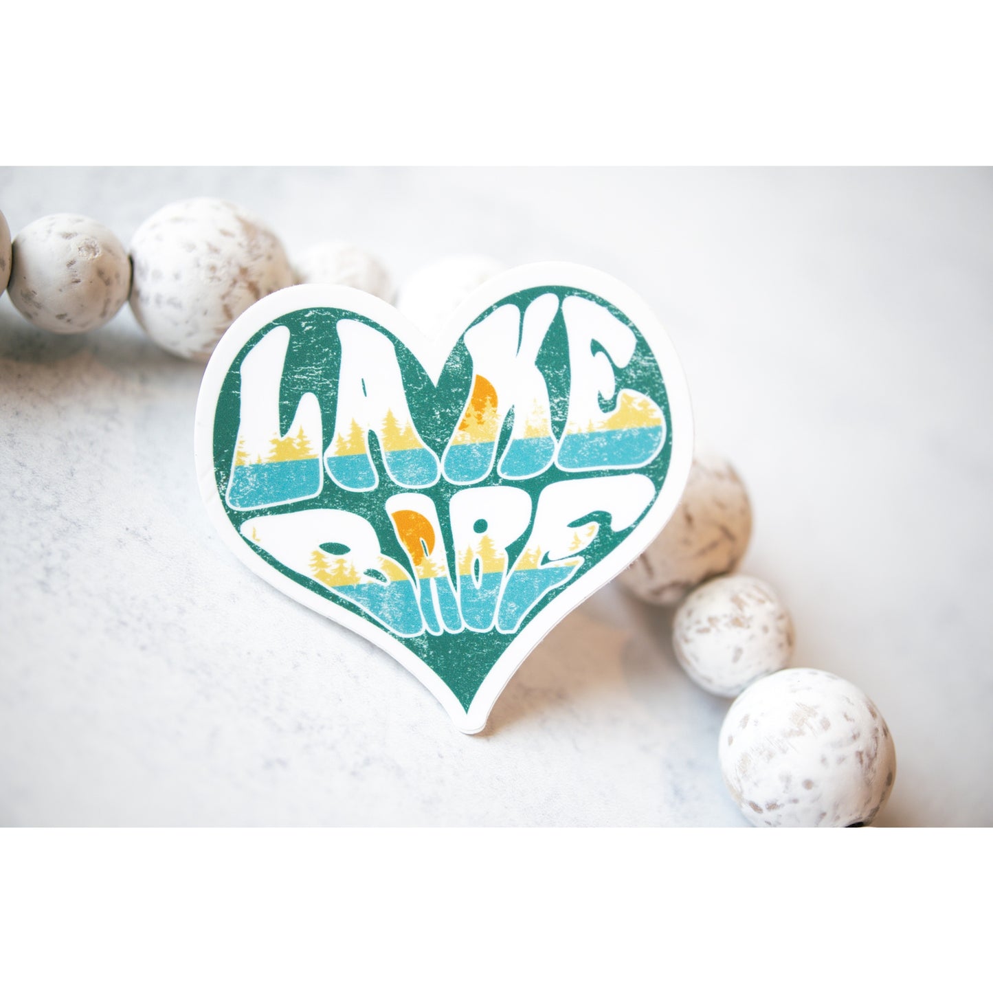 Lake Babe Heart, White, Vinyl Sticker, 3x3 in.
