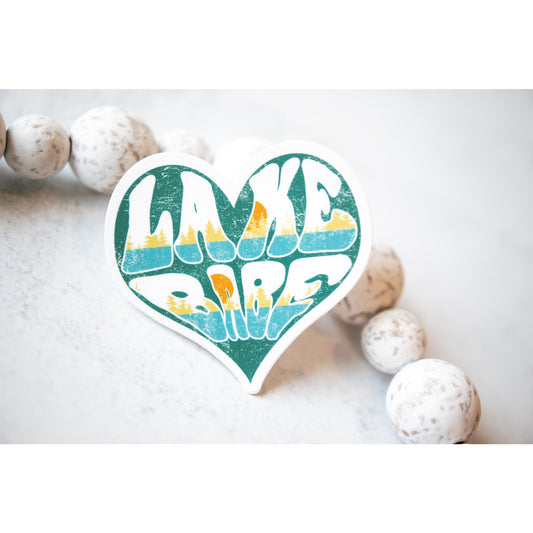 Lake Babe Heart, White, Vinyl Sticker, 3x3 in.