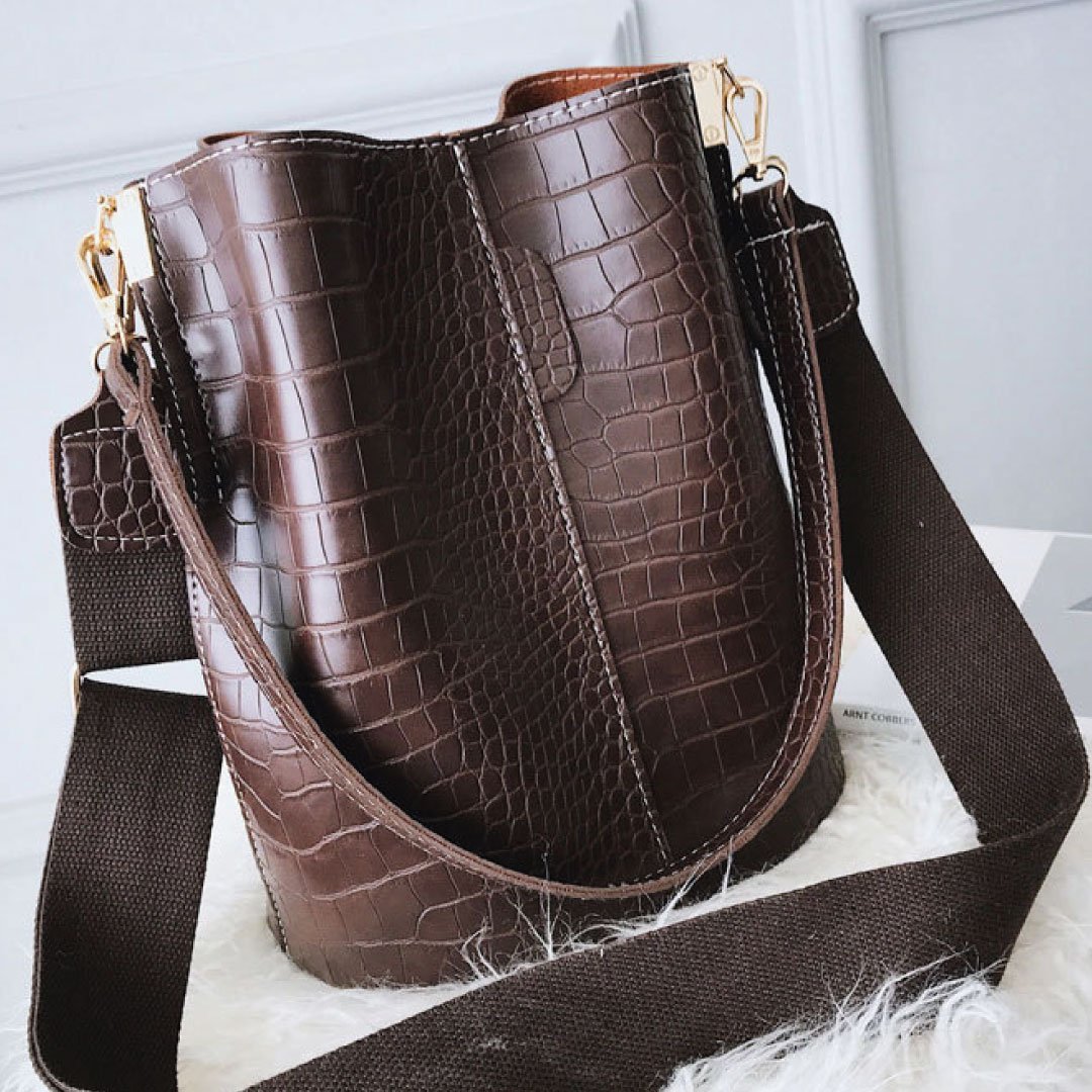 Audrey Medium Crocodile Embossed Leather Bucket Bag