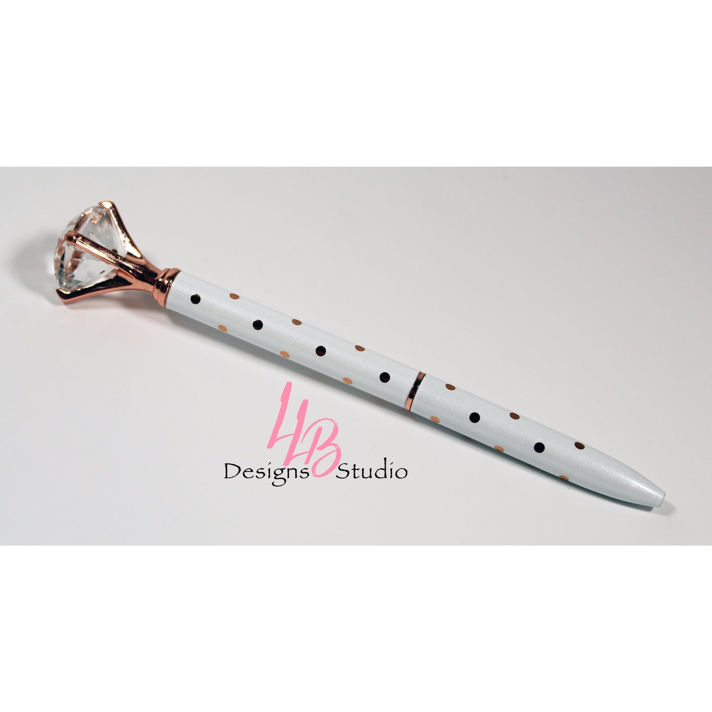 Stationary Pen | White and Rose Gold Polka Dot Shimmer