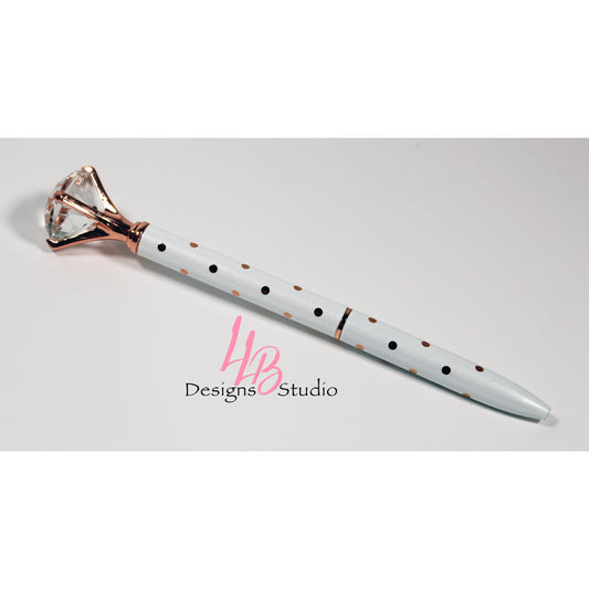 Stationary Pen | White and Rose Gold Polka Dot Shimmer