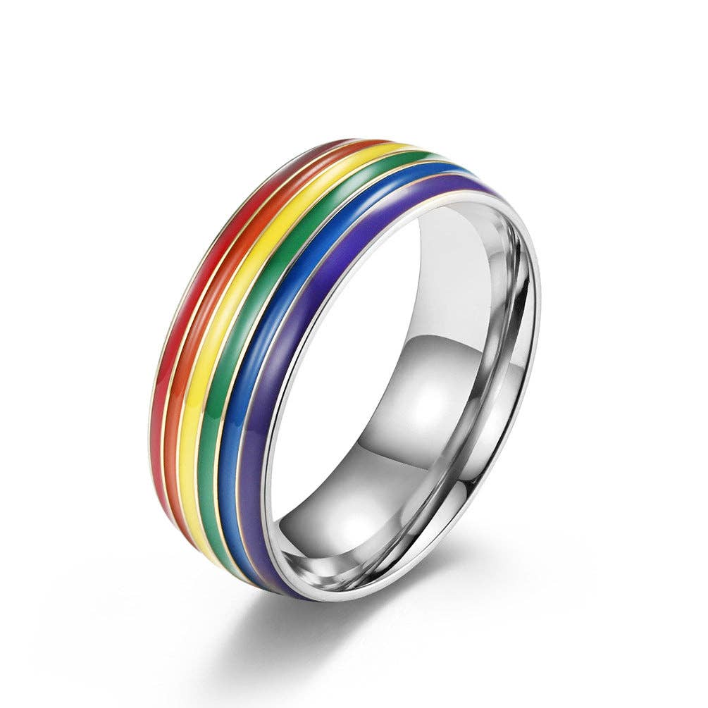 Rainbow LGBTQ Pride Stacked Band Ring in Stainless Steel