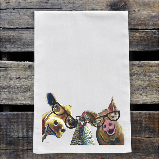 Farm Animal Tea Towel, Pig, Chicken Towel Dish Towel