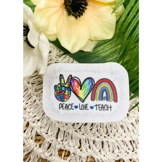 Autism Awareness Peace Love Clear, Vinyl Sticker 3x3 in.