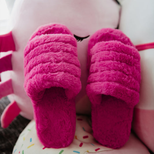 Solid Faux Fur Slippers for Women - Cream, Fuchsia, or Purple