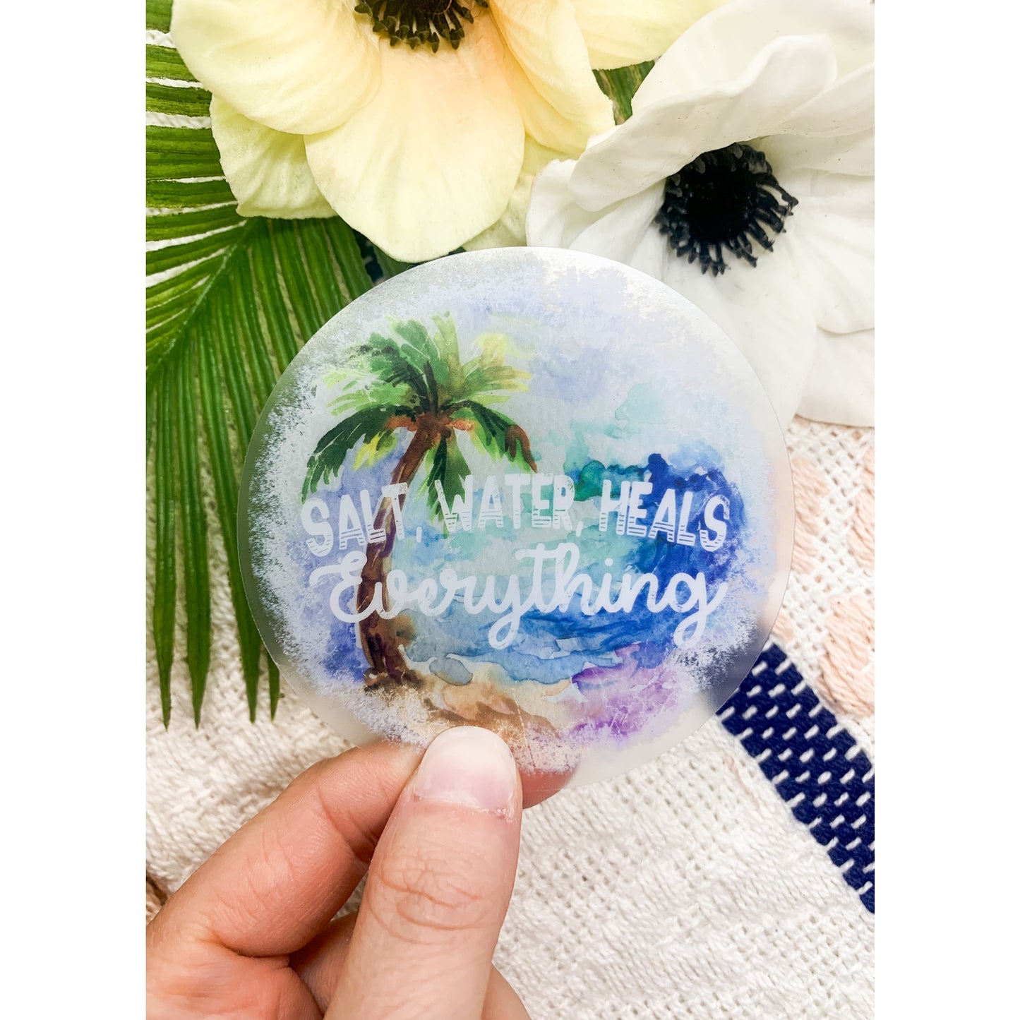 Salt Water Heals Everything Clear Sticker, 3x3 in.