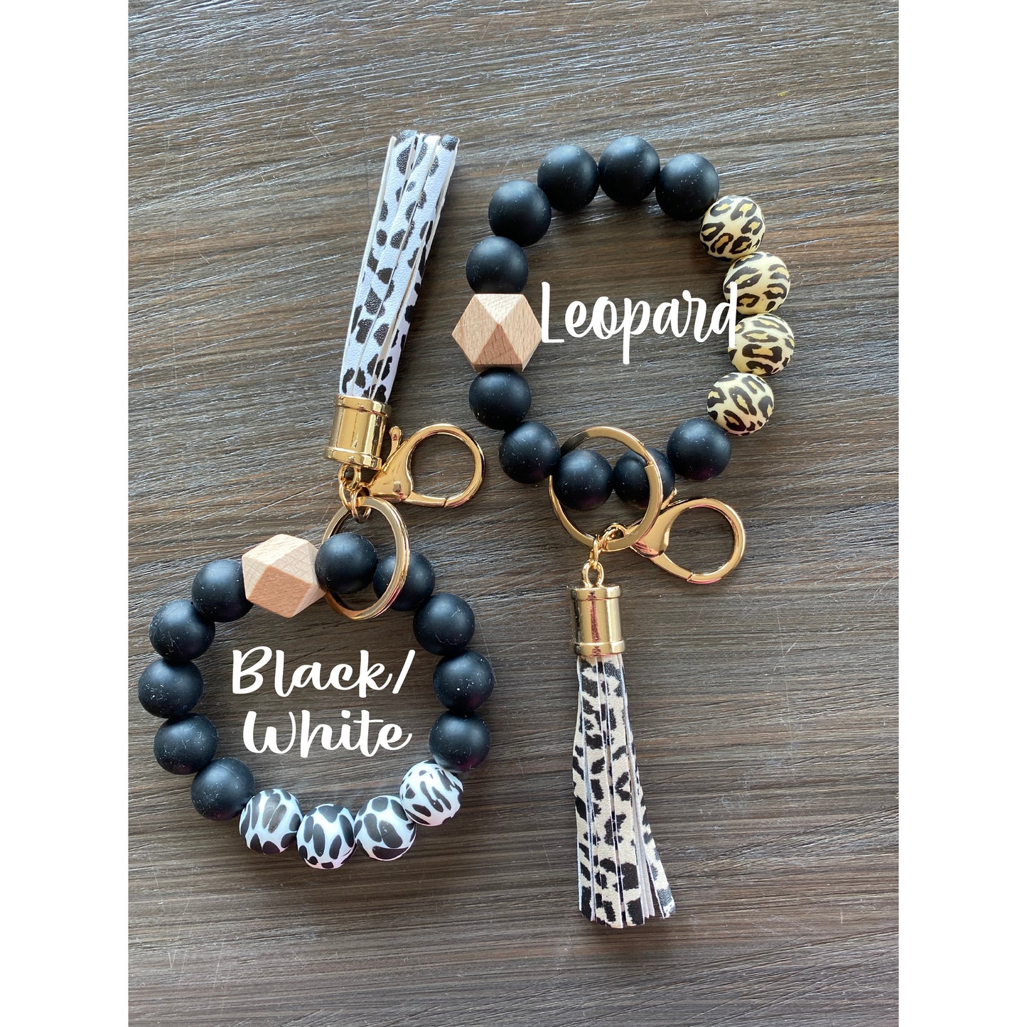 Leopard Silicone Bead Keychain Wristlet
