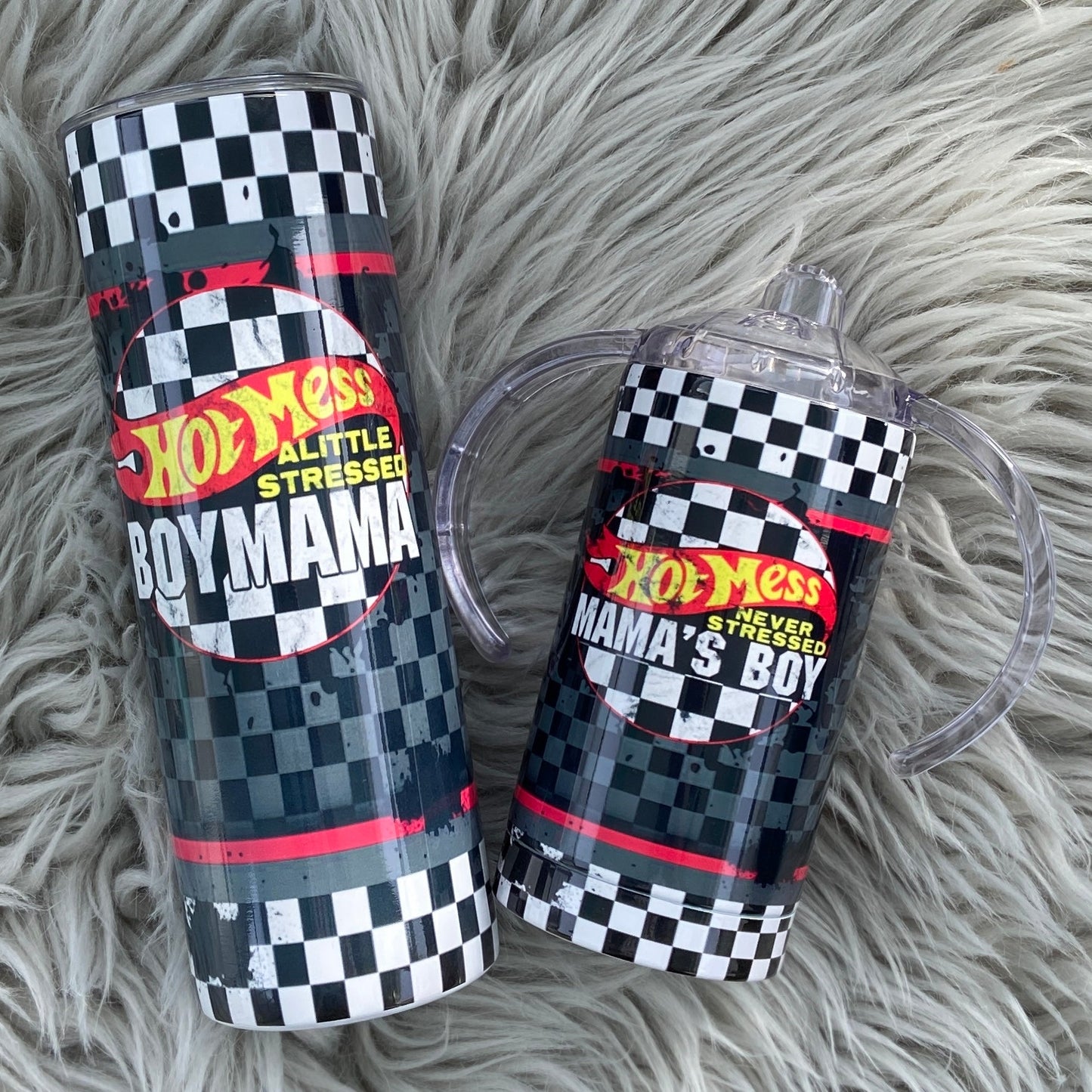 Mommy and me Hot Mess Mama and Mamas Boy Tumbler Set
