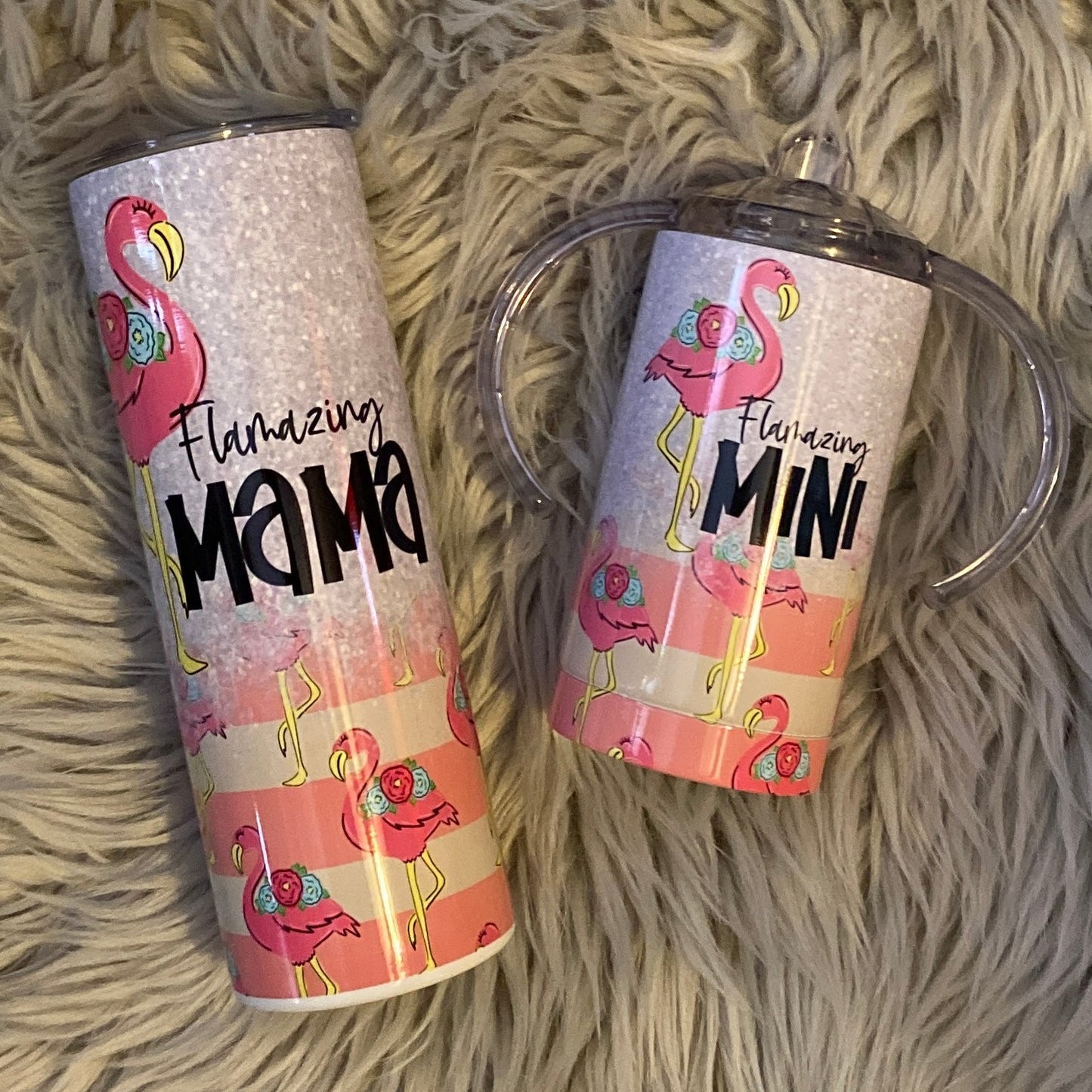 Mommy and me Mama Mini Flamingo Tumbler Set