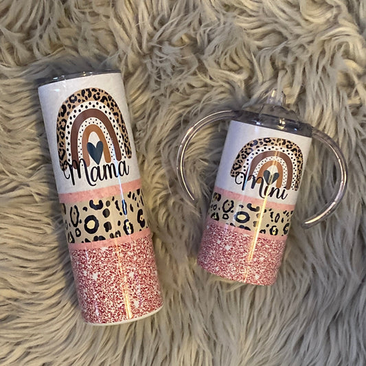 Mommy and me Mama Mini Boho Rainbow Tumbler Set