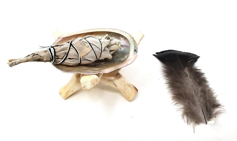 Mini Sage Smudge Travel Kit with Abalone Shell and Feather