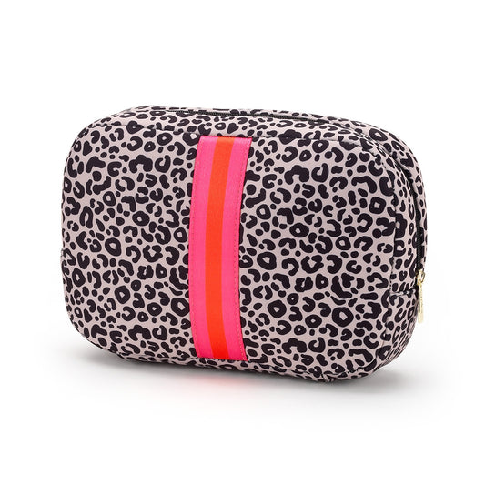 Orange Hot Pink Leopard Neoprene Cosmetic Bag