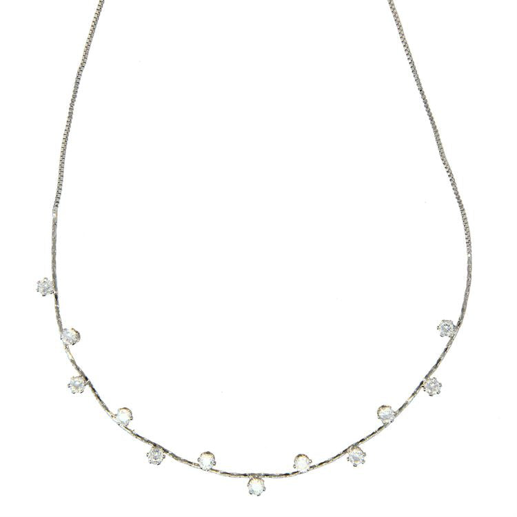 Cubic Zirconia Crystal Necklace in Silver