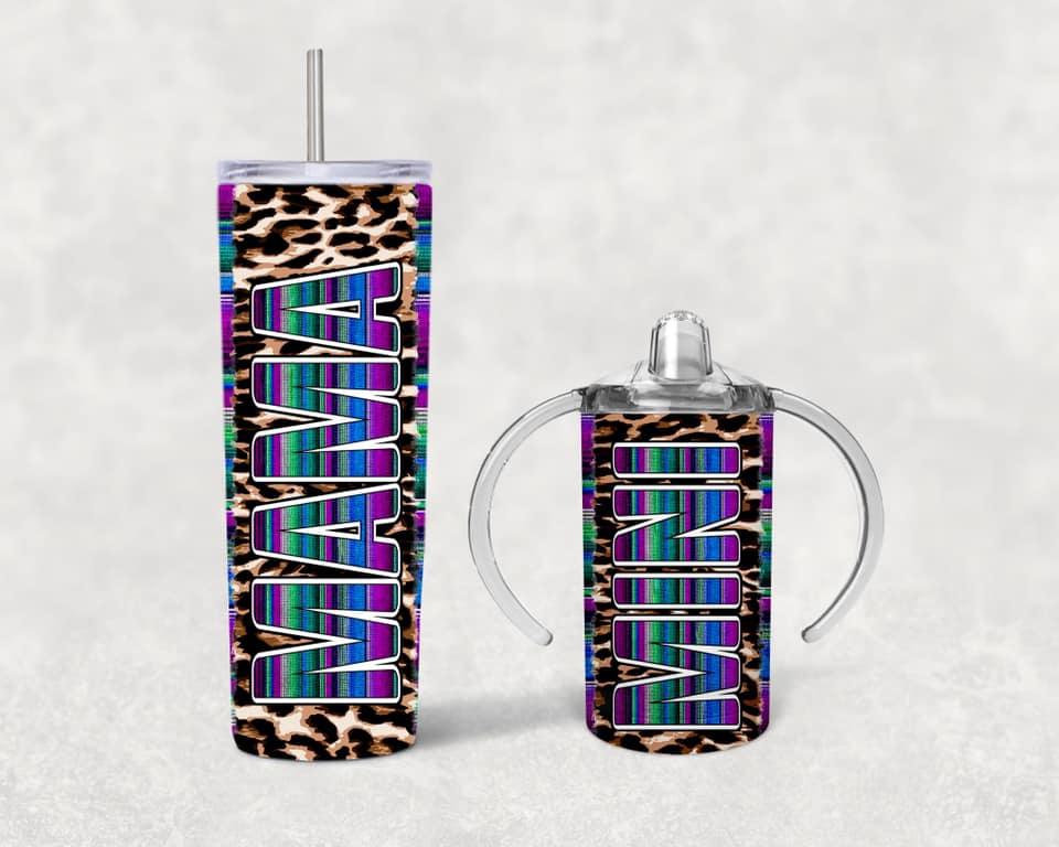 Mommy and me Mama Mini Serape Leopard Tumbler Set