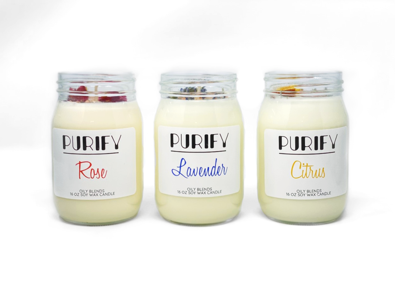 Jumbo Purify Candles with Herbs and Pink Salt - 100 Hour Burn Time Soy Wax Candles