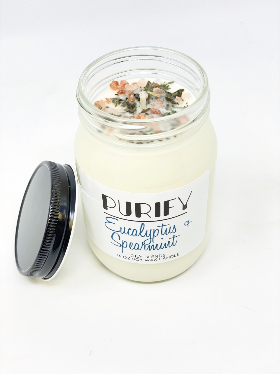 Jumbo Purify Candles with Herbs and Pink Salt - 100 Hour Burn Time Soy Wax Candles