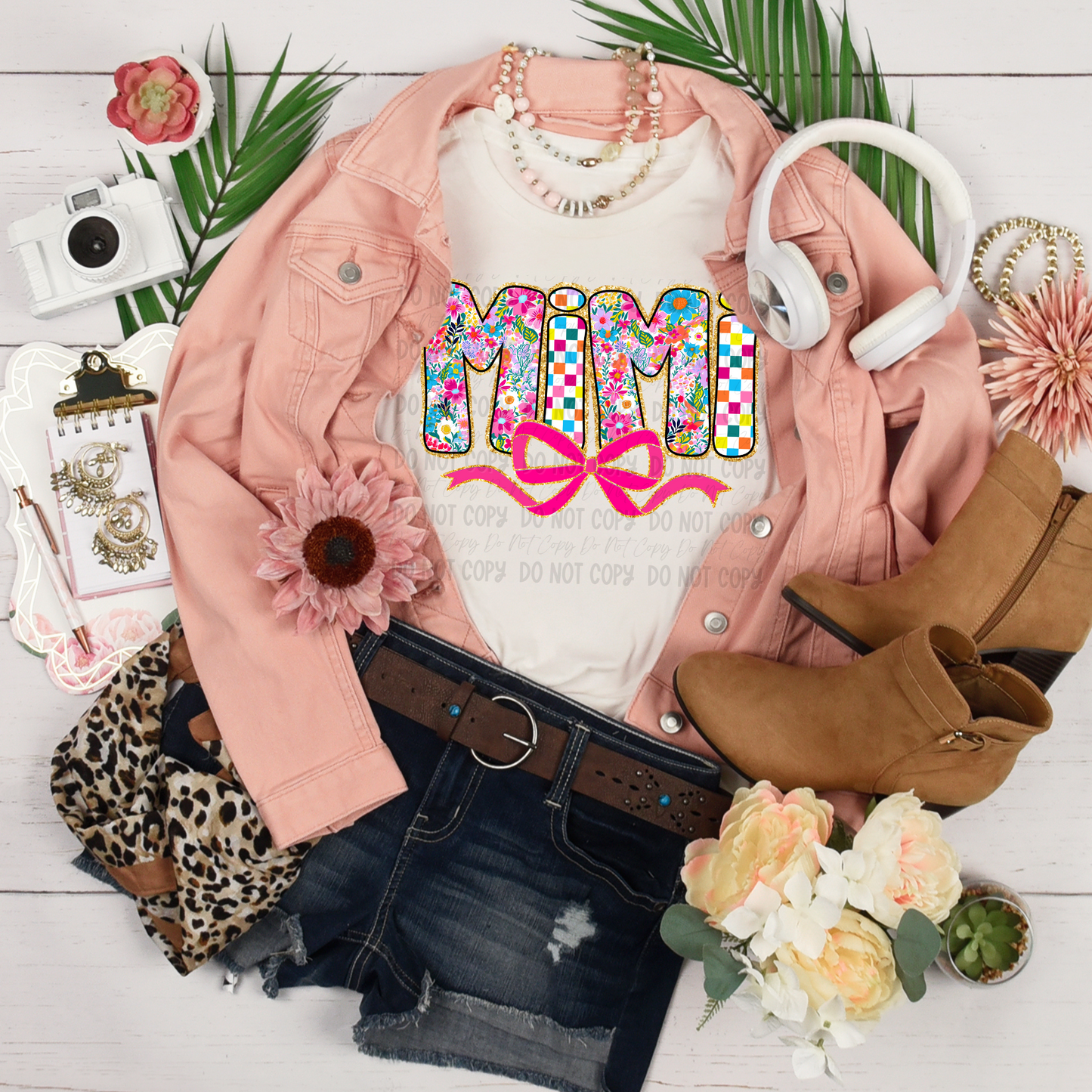 Mimi Floral Checkered Bow || Tee