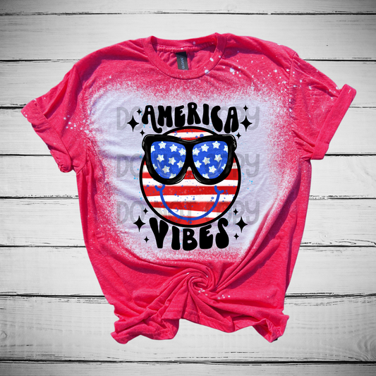 America Vibes Bleached Distressed Tee Shirt