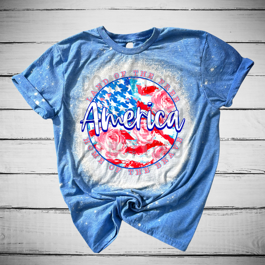 America Land of the Free Home of the Brave Bleached Distressed Tee Shirt