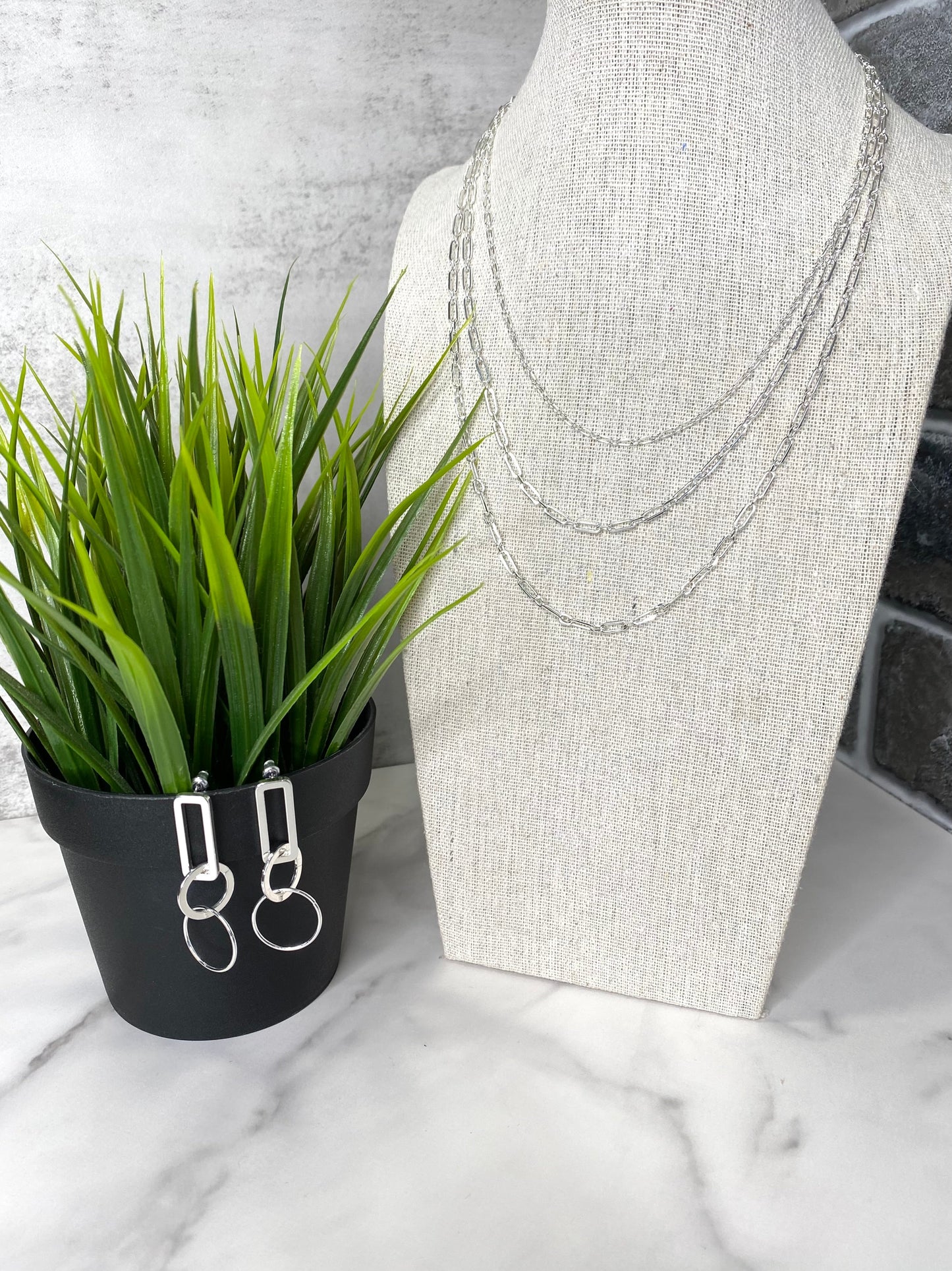 Set of 3 Layered Chain necklace - Silver