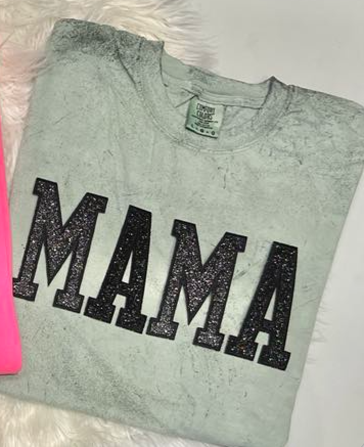 MAMA GLITTER EMBROIDERED PATCHES Fern tshirt