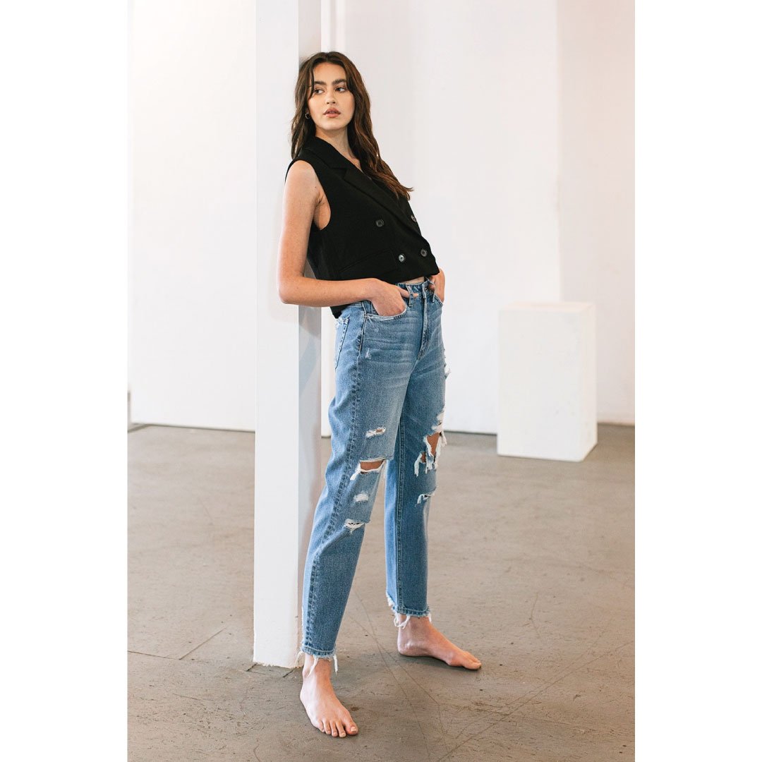 ClaudiaG Distressed Mom Jeans