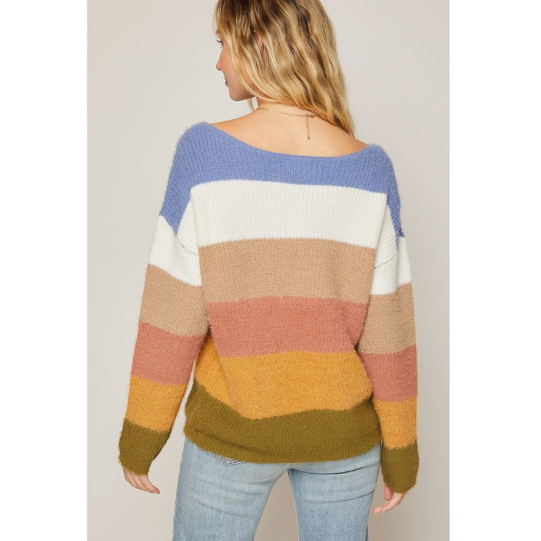 ClaudiaG Fuzzy Color Block Sweater