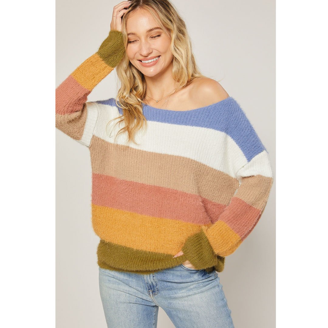 ClaudiaG Fuzzy Color Block Sweater