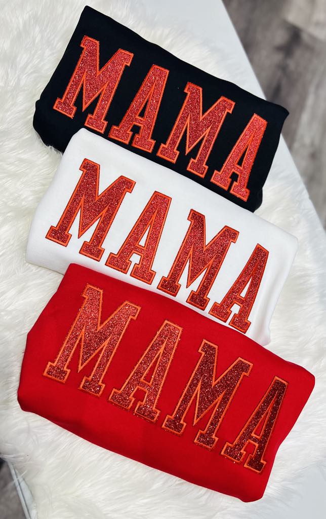 MAMA (RED GLITTER PATCH) WHITE Sweatshirt