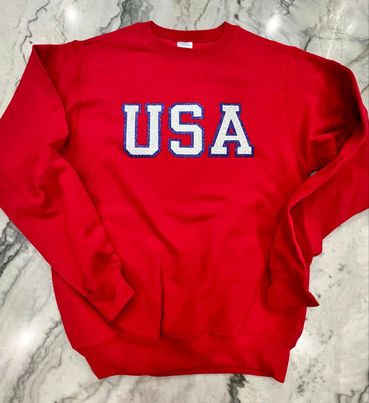 USA GLITTER EMBROIDERED PATCH SWEATSHIRT